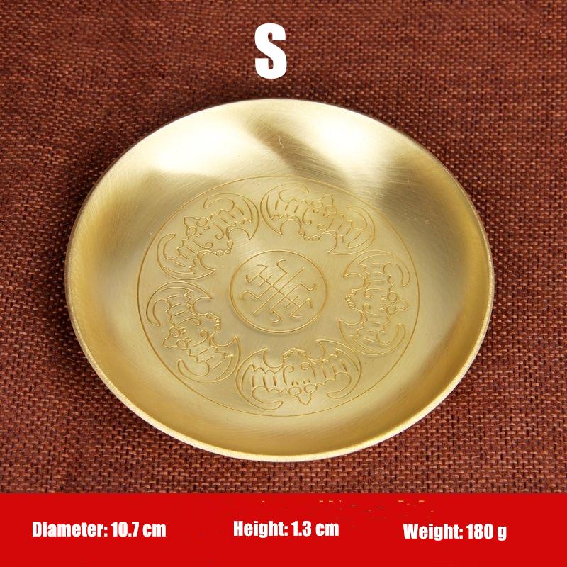 Buddhism Copper Plate 18cm Auspicious Tibetan Brass Engraving Dish Worship For Buddha Fruit Tray Desktop Home Gift Decorative