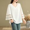 2025 Summer Plus Size T-Shirt Solid Women V-Neck Loose Lace Spliced Basic Tops Tees Maxi