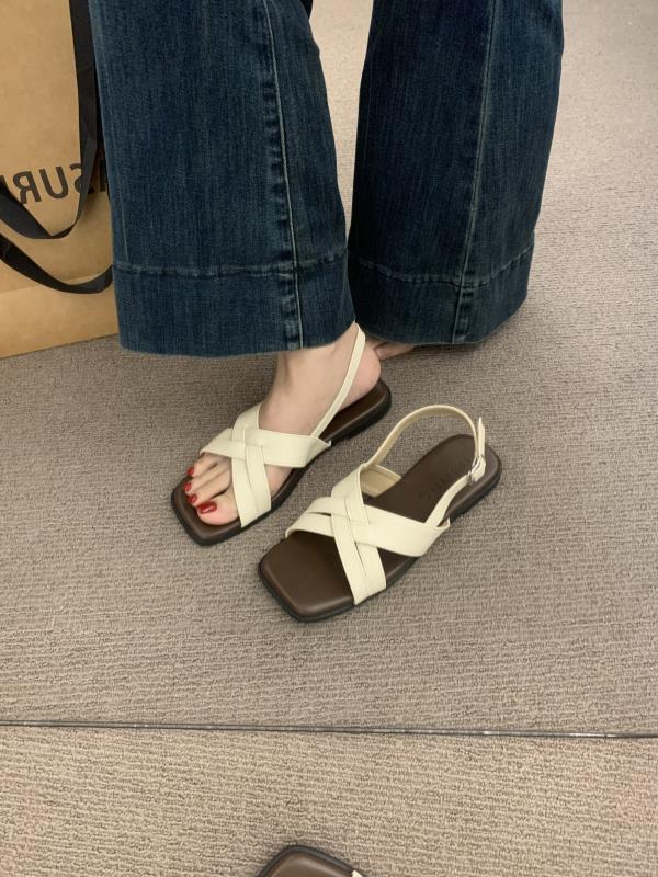 Модные удобные туфли с открытым носком для женщин, римские сандалии, дышащие, с перекрестными ремешками, лето 2025, пип-то, ретро, гладиаторские, новые квадратные балетки для девочек