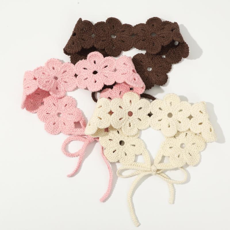 Elegant French Knitted Headband Retro Countryside Style Crochet Flower Hair Band Bohemian Pastoral Women Hair Scarf Children