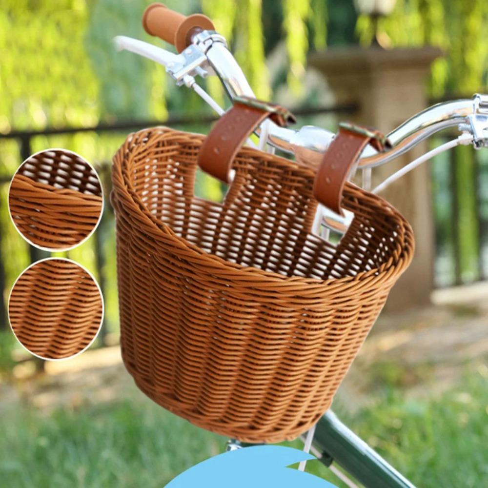 Rattan Woven Bicycle Basket Removable Bike Storage Basket Durable Carrier Bag Kid