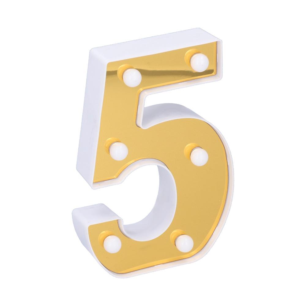 Gold Mirror-Finish Marquee LED Light Number 5 LED Light Decorative Number Sign Lamp Home