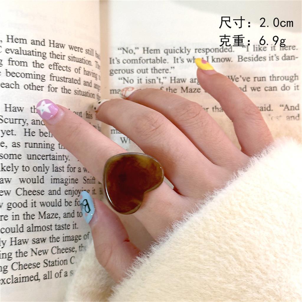 Vintage Brown Color Resin Wide Rings For Women Korean Geometric Heart Rectangle Chunky Finger Rings Party Jewelry Accessories