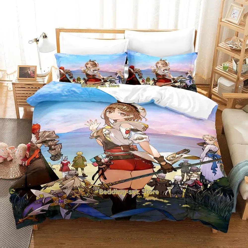 Кавайи Набор постельного белья Atelier Ryza Односпальный Полуторный Двуспальный Queen King Размер Набор для кровати Взрослый Детская спальня Комплекты пододеяльников Девочки Аниме Постельные принадлежности