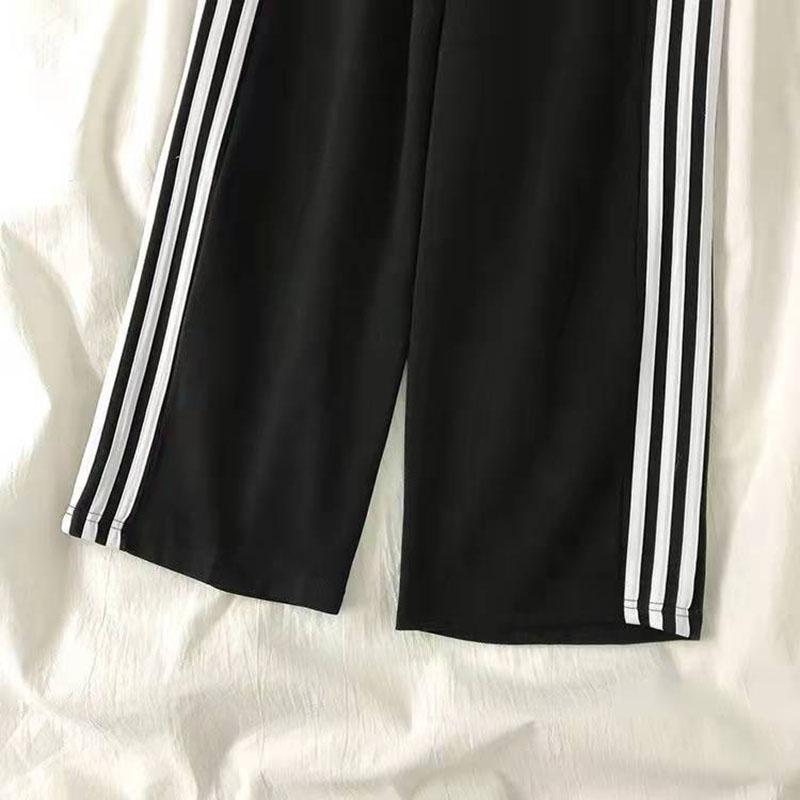 Корейские свободные полосатые спортивные брюки женские с высокой талией повседневные широкие брюки в стиле Харадзюку с карманами