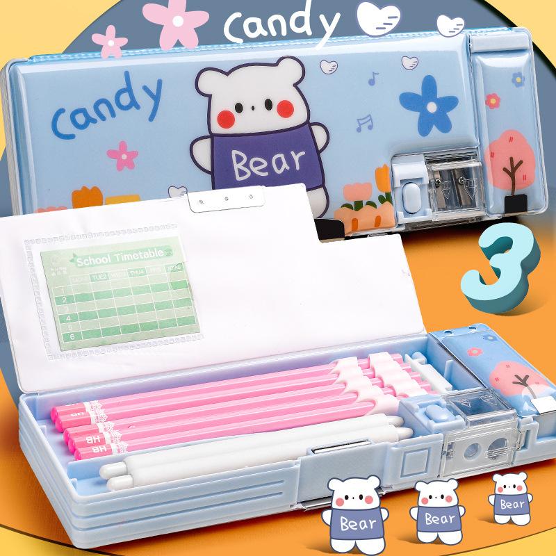 Cartoon Stationery Box with Pencil Sharpener Plastic Pencil Case School Storage Box Kid Cute Pen Case Student Pencil Box Gifts