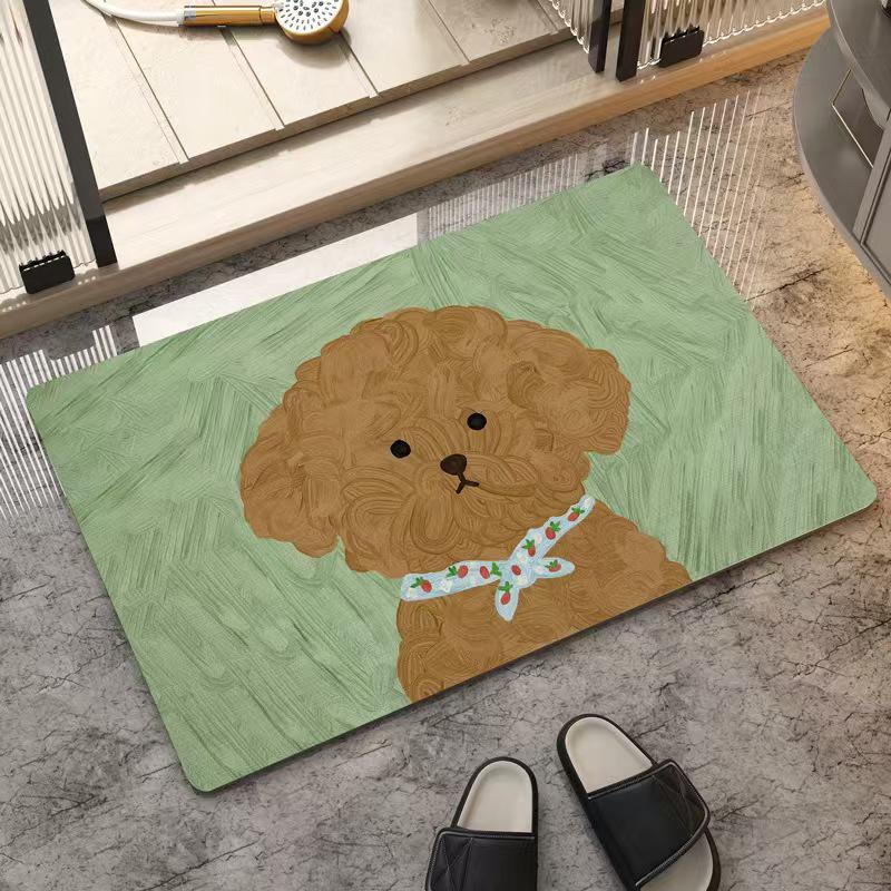 Velvet Puppy Oil Painting Absorbent Floor Mat for Entryway and Bathroom