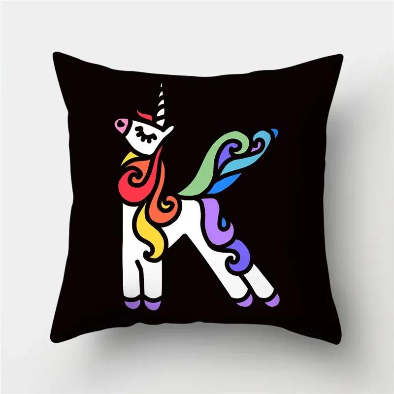 Буквы Единорог Наволочка Полиэстер Принт Наволочка Диван Декор Подушка Дом
