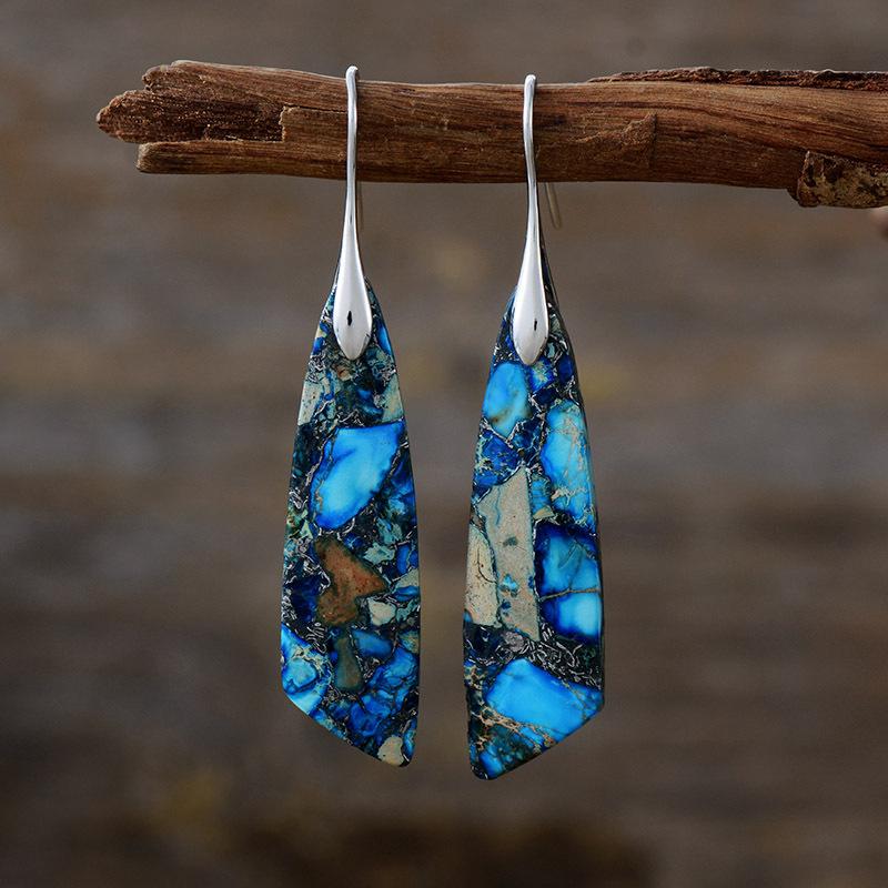 Bohemian Emperor Stone Geometric Pendant Earrings Natural Stone Jewelry