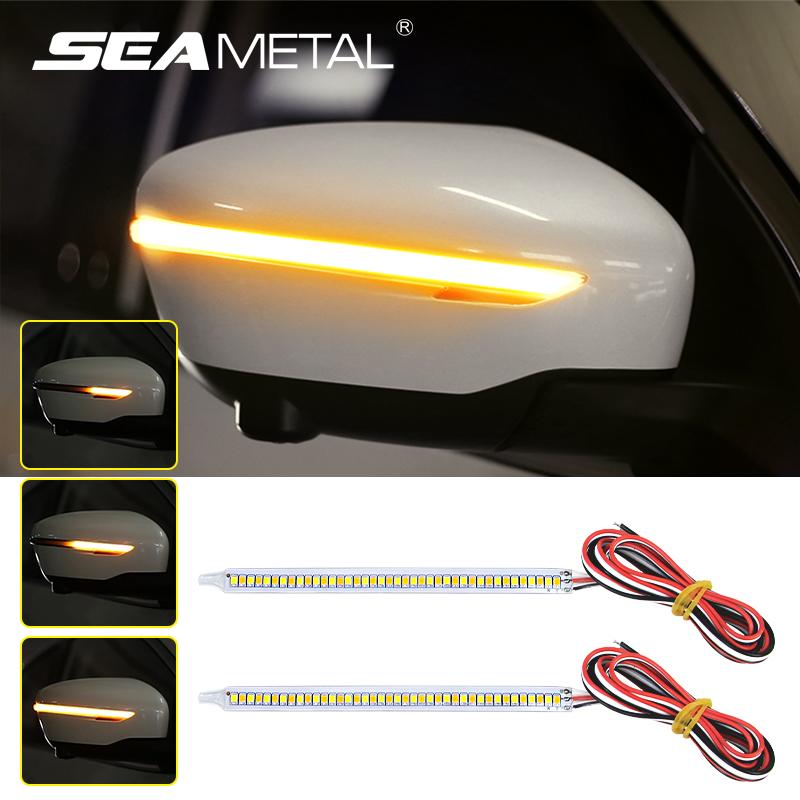 SEAMETAL Sequential Rear Mirror Turn Signal Lights Universal Dynamic Warning Strips LED Side Indicator Auto Daytime Running Light