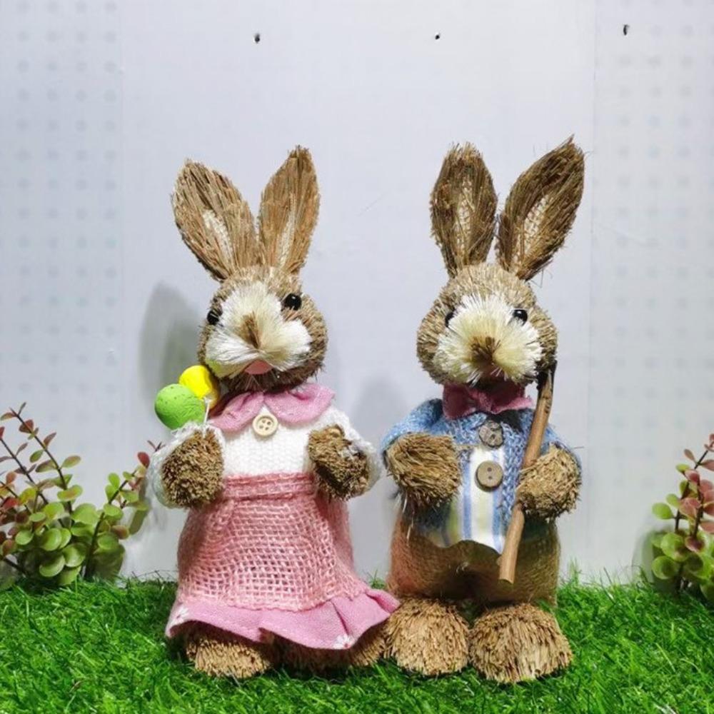 Cute High-25cm Straw Rabbits DIY Handmade Landscape Rabbit Statue Photography Props Gift Rabbit Decoration Garden Balcony