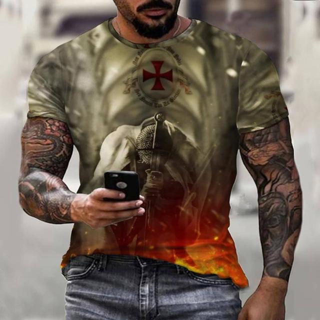 Флаг Воин Паладин Летняя модная мужская футболка Повседневная мужская уличная футболка с 3D принтом с коротким рукавом