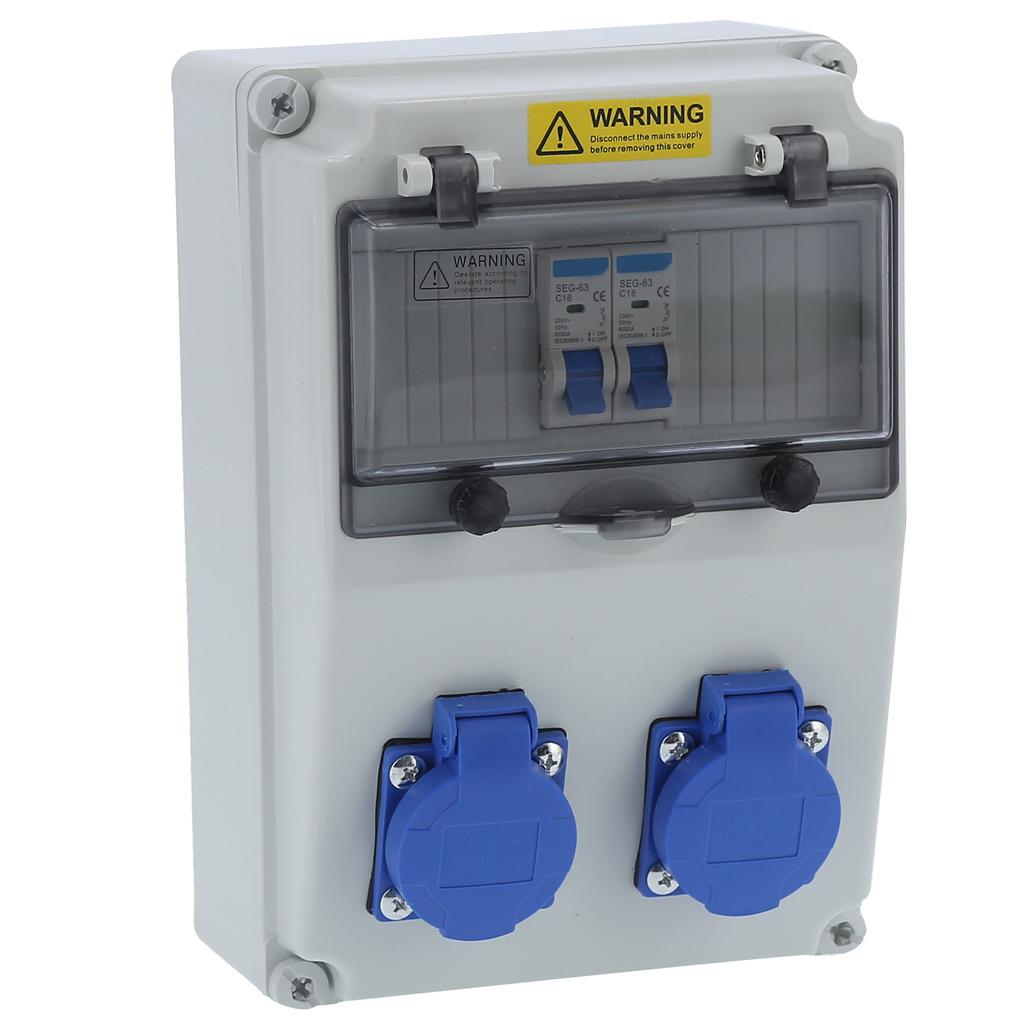 Wall Power Distributor 2 Position for Outdoor Construction Site Electric Box 16A 220‑250V