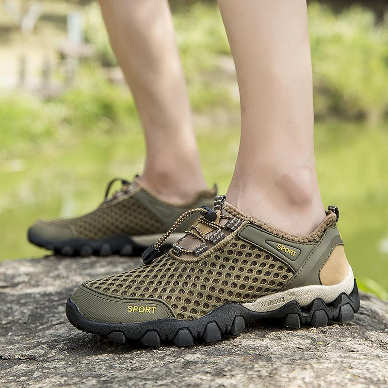 Mesh Breathable Wading Shoes Men's New Summer Outdoor Hiking Shoes Creek Walking Shoes Soft Sole One Pedal Mesh Shoes