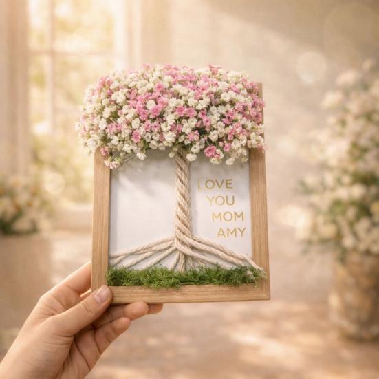 Деревянная фоторамка для самостоятельной сборки с букетом из искусственного гипсофилы для гостиной, спальни, офиса, домашнего стола, подарки на День матери для мамы, женщин