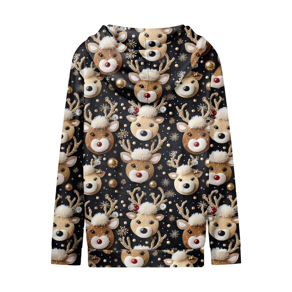 Женская повседневная модная вязаная толстовка с длинными рукавами и застежкой-молнией, с рождественским принтом