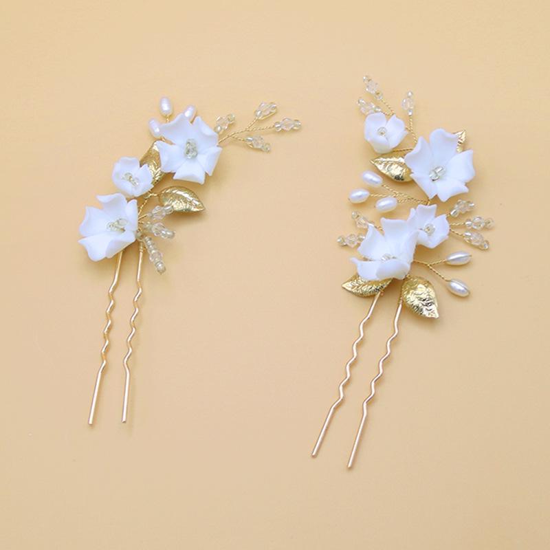Elegant White Ceramic Plum Blossom Hairpin - European & American Style Bridal Hair Accessory