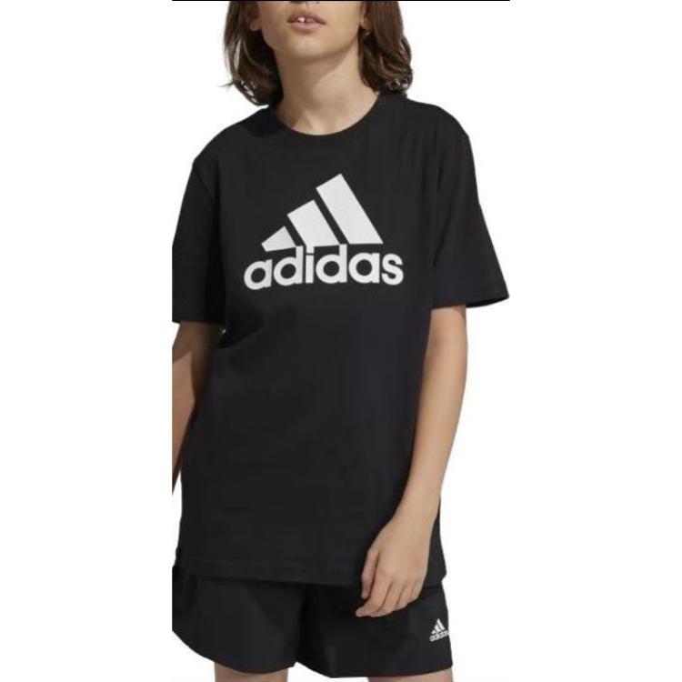 adidas Футболка с круглым вырезом, с коротким рукавом, с надписью, черная, детская, топы IC6855
