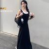 Черное платье-двойка на тонких бретелях - Лето 2025 Французский стиль для женщин