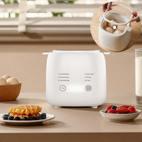 6-in-1 Rapid Egg Cooker Touch Screen Design Timer Auto Shut-off Sound Reminder Compact Size Portable Custard Yogurt Electric Egg Maker
