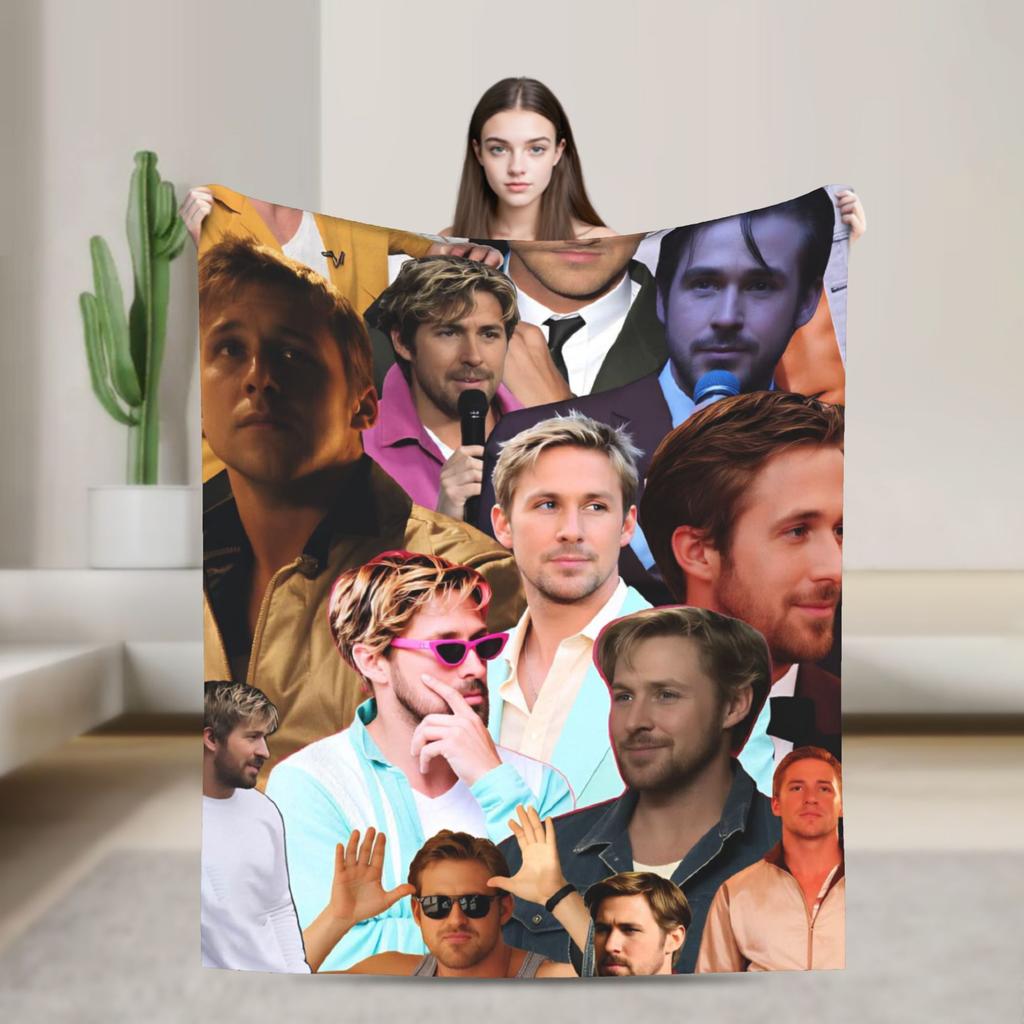 Ryan Gosling Collage Warm Soft Blanket Funny Travel Office Throw Blanket Couch Bed Flannel Bedspread Sofa Bed Cover