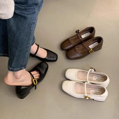 Французский вечерний бриз легкий рот одинарная обувь женская толстый каблук 2025 весна новая корейская версия маленькие кожаные туфли ретро средний каблук туфли Мэри Джейн