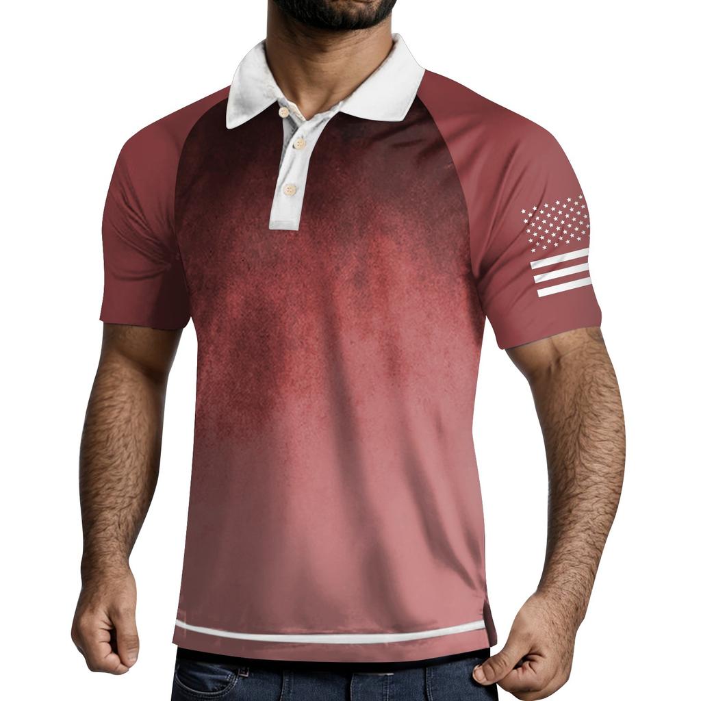 Men's Three Button Printed Lapel Short Sleeve Shirt Top