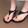 Sheepskin Version Sandals Women's New Retro Style Metal Buckle Black Open-toed Stiletto Toe Shoes