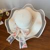 Милая соломенная шляпа с кружевным краем для женщин, весна-лето, бант, большие поля, солнцезащитные кепки, складная пляжная кепка, подарки