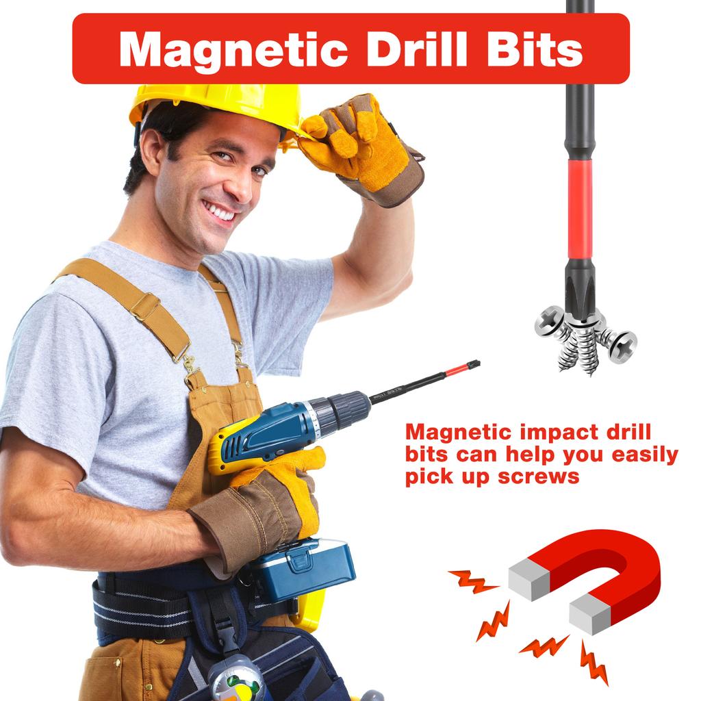 20pcs 65/110mm Impact Screwdriver Bit Set 1/4 Inch Hex Shank Slotted Heads Magnetic S2 Steel Cross Slot Screw Driver Drill Bits