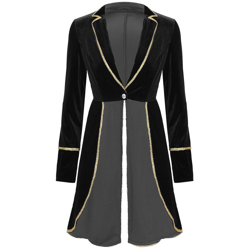 Women Velvet Swallow Tailed Coat Casual Long Sleeve Lapel Blazer Jacket Carnival Cosplay Party Costume