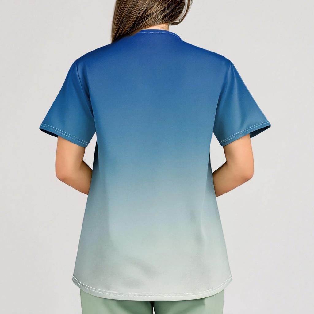 Большой размер Принтованный скраб Рабочая униформа Топы для женских V-образный вырез с запахом Принт Короткий рукав Веселые футболки Рабочая одежда Футболка с карманами