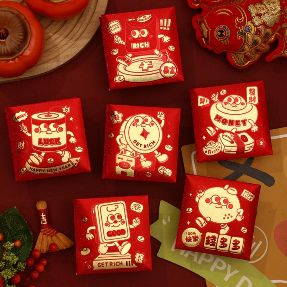6pcs Blessings Printing Lucky Money Bag Hot Stamping HongBao  Year of The Snake