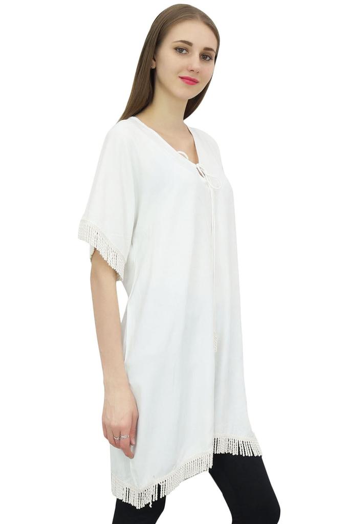 Bimba Женская белая кимоно рукав повседневная туника бохо блузки топ с