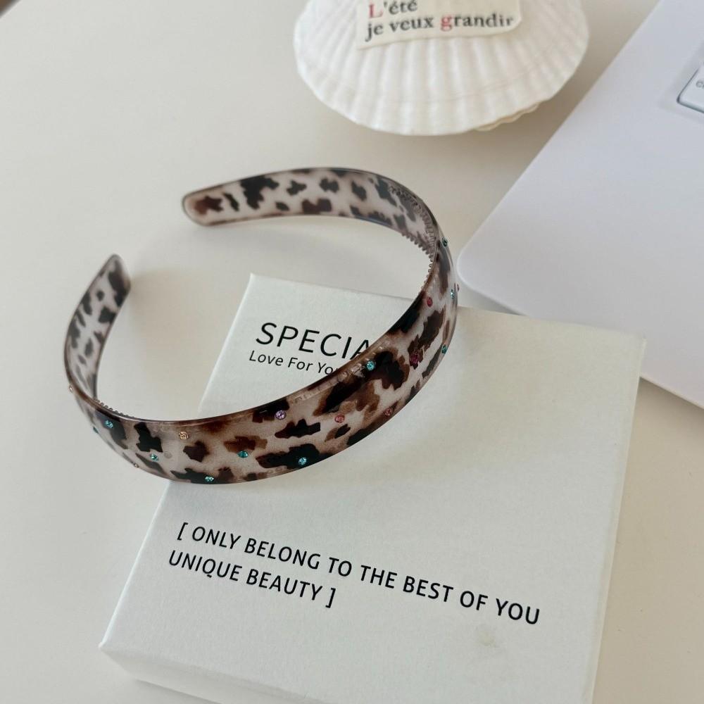 Leopard Print Acrylic Rhinestone Headbands Colorful Hair Accessories Luxury Wide Hair Hoops  Daily