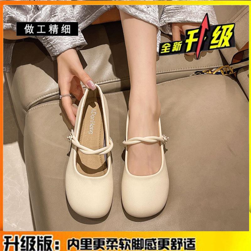 Leather Retro Thick Heel Light Mouth Single Shoes Women's Shoes 2025 Spring and Summer New Versatile Skirt French Mary Jane Shoes