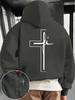 New autumn and winter men's and women's hooded sweatshirt with pockets, cross pattern print, comfortable and soft fabric