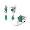 Butterfly Design Silver Jewelry Set with Natural Green Agate Gemstones Earrings And Ring for Women