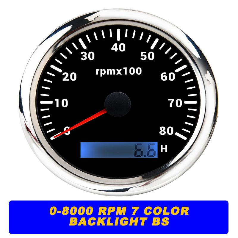 New 7 Color Backlight 85mm Tachometer Gauge For Marine Boat Car Truck 9-32V LCD 3K~8K RPM Tacho Digital Hour Meter