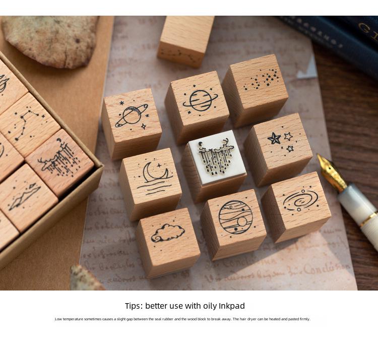 Mr. Paper Moon & Sixpence Wooden Stamp Set - 16 DIY Stationery Pieces