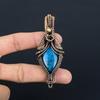 Подвеска с драгоценным камнем апатит неоново-синего цвета, ювелирное изделие, обернутое медной проволокой 999 пробы, винтажная подвеска ручной работы, подарок для матери