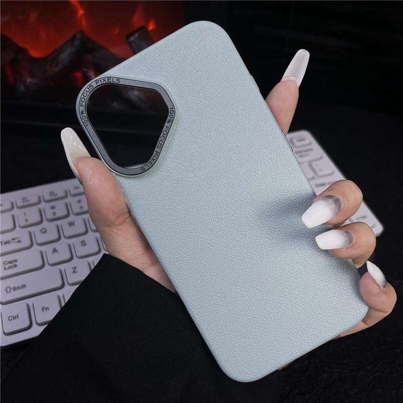 Для Apple iPhone 16 Plus Pro Max прочный металлический чехол с большой дыркой в рамке для объектива Litchi Grain PC, защитный чехол от отпечатков пальцев, задняя крышка-оболочка