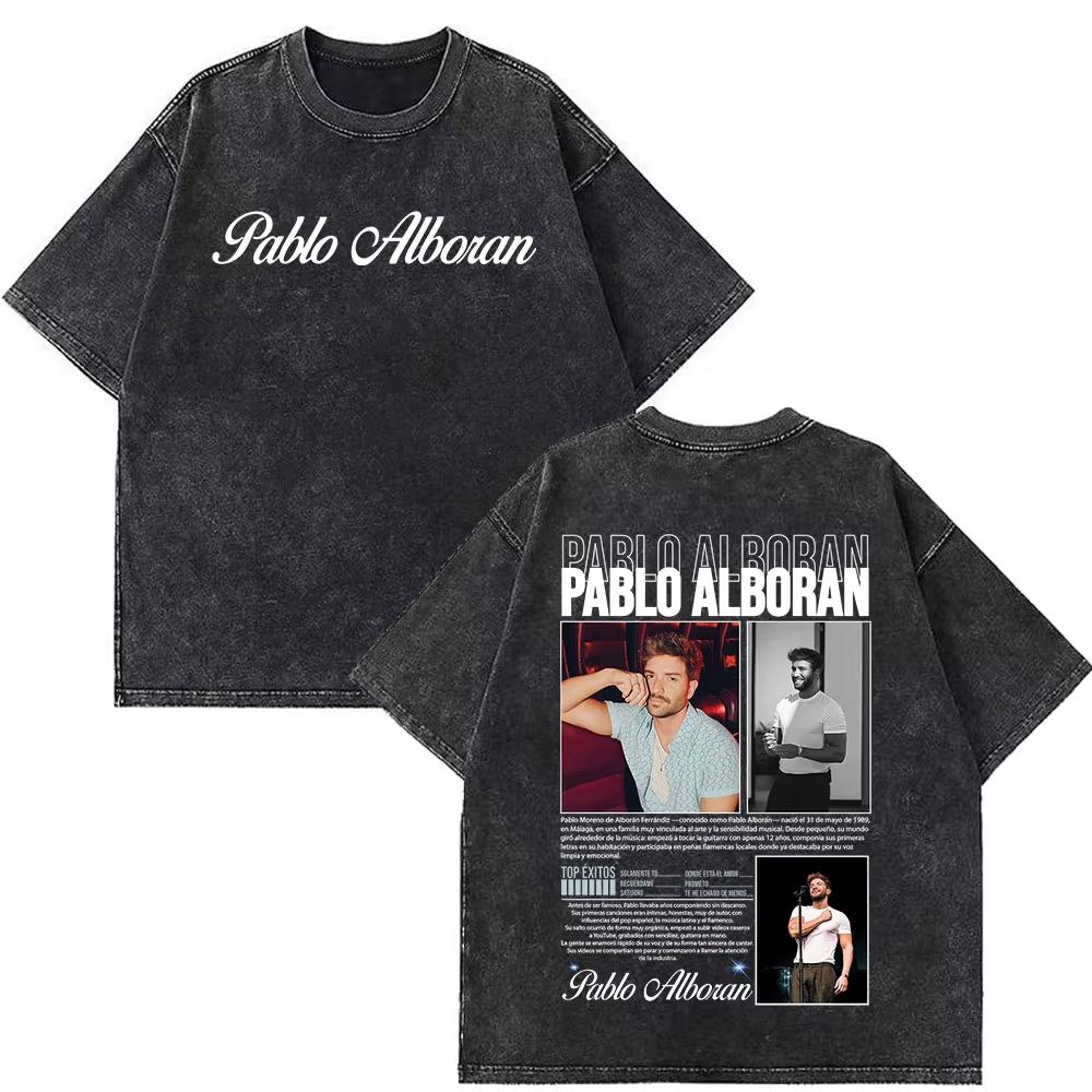 Singer Pablo Alborán Global Tour Kmo 2026 Print Washed Vintage T Shirts Mens Women Hiphop Casual Oversized Streetwear T Shirts