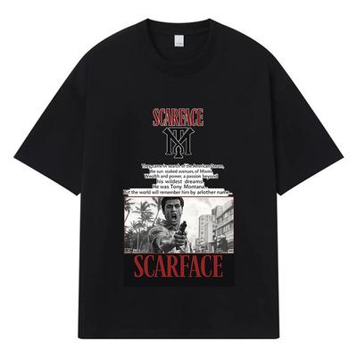 2026 Графическая футболка Streetwear Y2k Harajuku с принтом Scarface 100% Хлопок Повседневная Большемерная Летняя Мужская Футболка