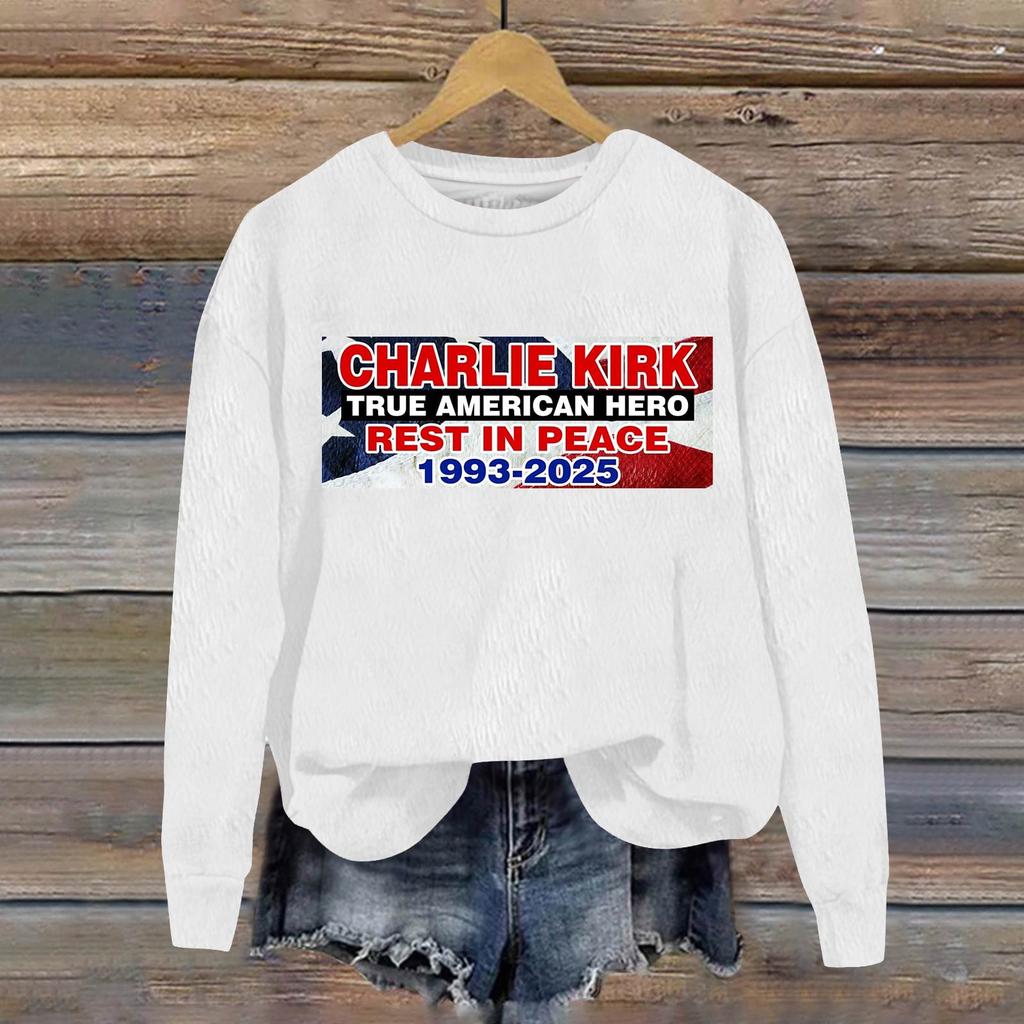 Ladies Fashion Casual Long Sleeve Printed Round Neck Pullover Top