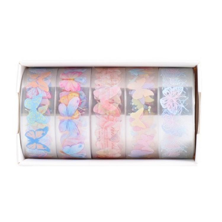 5 Rolls Clear Tape Butterfly Decorative Tape Flower Pattern Masking Tape Hand Account Tape Artists Tape Crafting Tape