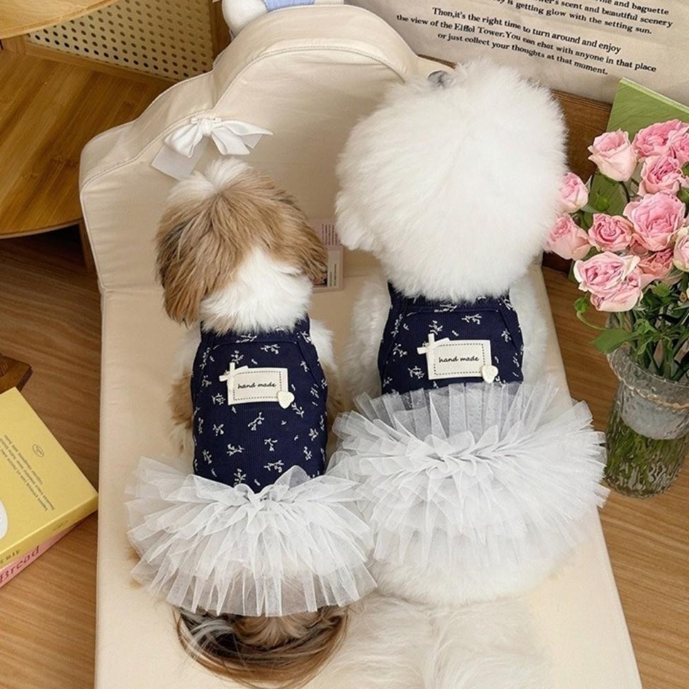 Cotton Dog Princess Dress Small Flowers Summer Pet Outfit New Pet Apparel for Kittens