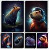 Cute Space Astronaut Capybara Portrait Poster Print Canvas Painting Funny Animal Wall Art For Kid Bedroom Home Decoration
