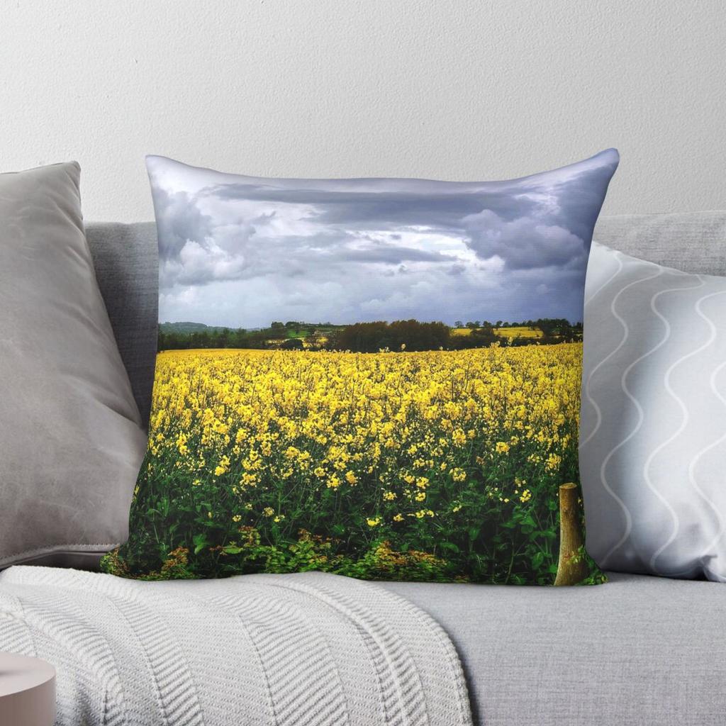 Yellow Pleasant Rapeseed Land Pillowcase Polyester Linen Velvet Creative Zip Decorative Pillow Case Room