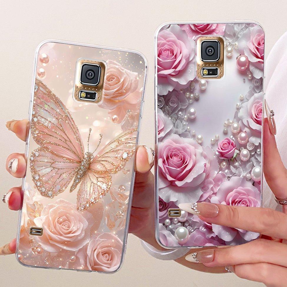 Transparent For Samsung S5 Case Fashion Butterfly Cute Cat Funny Painted Cover For Samsung Galaxy S5 SM-G900F SM-G900M Casing